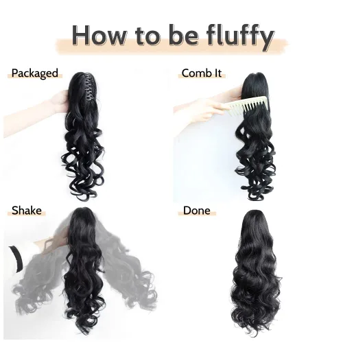 Miniatura 5 de Extensión de cola de caballo ondulada y rizada de 20 pulgadas de largo, peluca sintética de cola de caballo falsa con clip, extensiones de cabello