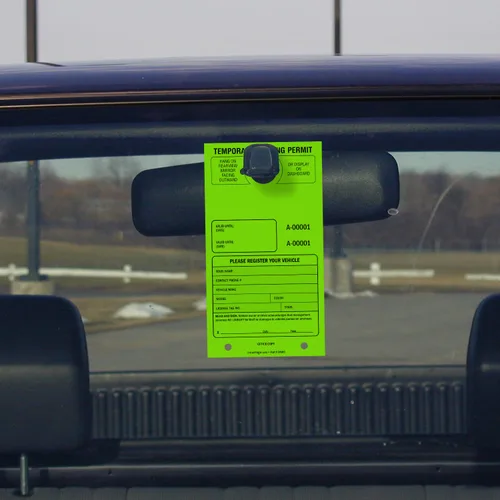 Miniatura 6 de SmartSign Etiqueta colgante de espejo "Permiso de estacionamiento temporal" Paquete de 50 Verde fluorescente Cartulina de 7.75 x 4.25 pulgadas