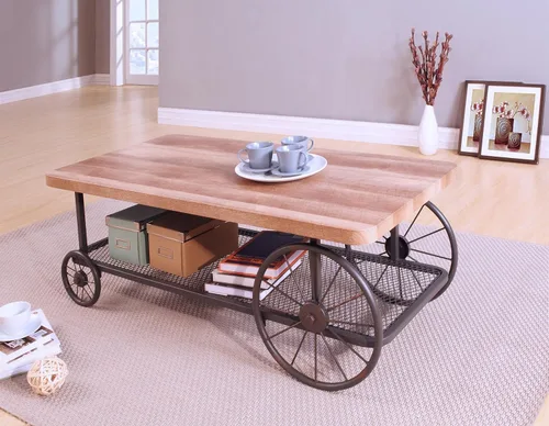 Miniatura 2 de Acme Francie Mesa de centro rectangular de madera con estante en roble y gris antiguo