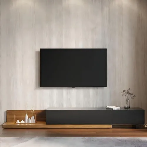 Miniatura 3 de homary Soporte extensible de madera para TV, centro de entretenimiento rectangular, consola multimedia con 3 cajones (negro y nogal)