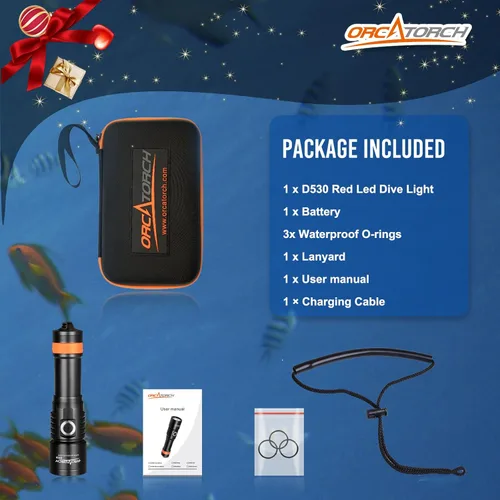 Miniatura 6 de ORCATORCH D530 Luz LED Roja de Buceo, 210 Lúmenes, Ángulo de Haz Estrecho de 6 Grados, Interruptor Lateral de Aleación de Titanio, 2 Modos de rojo