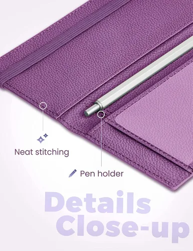 Miniatura 22 de Yarnic Funda para chequera personal, soporte para chequera con soporte para bolígrafo y divisor de plástico transparente integrado para cheques Rosa