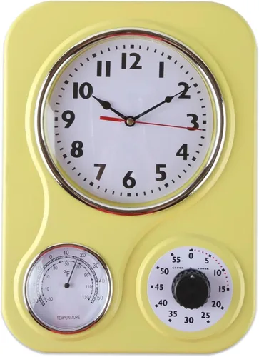 Miniatura 10 de Lily's Home - 9.5 pulgadas x 12.5 pulgadas - Reloj de pared retro para cocina, reloj de pared vintage con termómetro y temporizador de 60 minutos