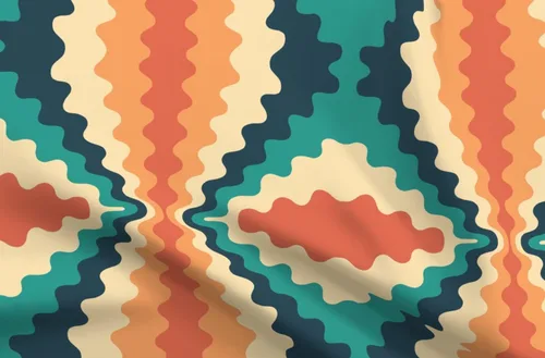 Spoonflower Tela – Psicodélico Retro 1970S Onda Verde azulado Naranja Aqua Impreso en Tela de Gasa Cuarto Grasa – Coser Moda Vestidos Decoración del
