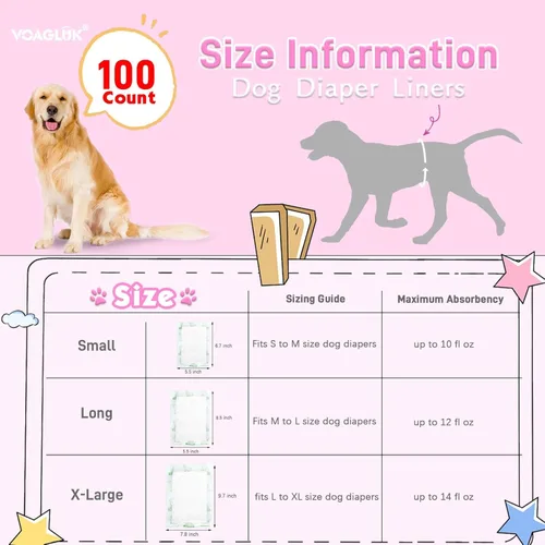 Miniatura 6 de Forros de pañales para perros para perros machos y hembras, 100 unidades, almohadillas de refuerzo de pañales desechables súper absorbentes