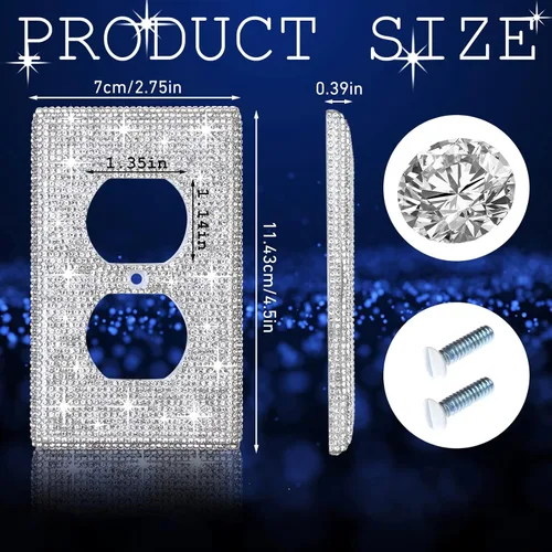 Miniatura 2 de 2 piezas de diamantes de imitación brillantes para placa de pared, cubierta de interruptor de luz brillante, cubierta de placa de pared de diamante