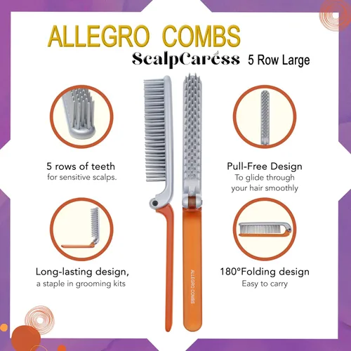 Miniatura 9 de Allegro Combs ScalpCaress: cepillo de pelo EDC Mini cepillo plegable unisex, para niños, ideal para cabello corto, cerdas suaves. Cepillo apto
