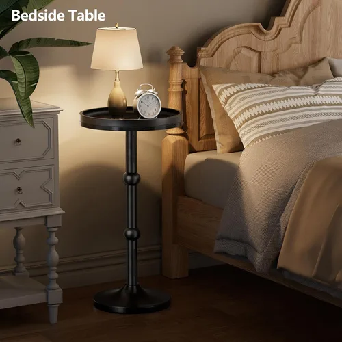 Miniatura 7 de Mesa auxiliar redonda pequeña, mesa de café para espacios pequeños, mesita de noche moderna con patas de metal, base de hierro con pedestal