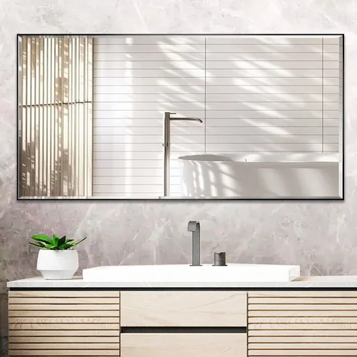 Miniatura 12 de LEDLUX Espejo de baño negro de 24 x 32 pulgadas, espejo sin cobre, marco de metal, espejo rectangular montado en la pared, espejo moderno