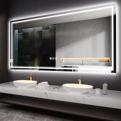 Espejo de baño LED de 72 x 36 pulgadas, retroiluminado y frontal iluminado, espejo de tocador grande iluminado con luces, antiniebla, regulable,