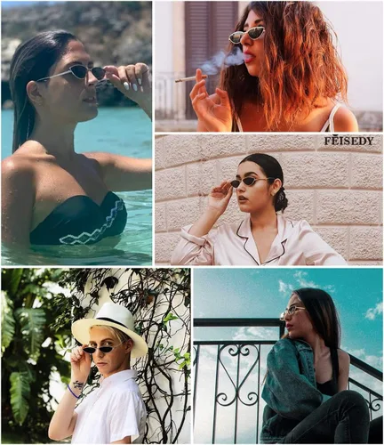 Miniatura 46 de FEISEDY Gafas de sol de diseñador de moda Retro pequeños pétalos forma arco templo diseño B2298