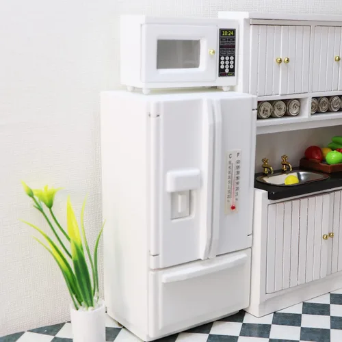 Miniatura 4 de Casa de muñecas en miniatura Nevera 1:12 Accesorios de decoración de muebles Mini refrigerador Cocina Sala de estar Escena Modelo Adornos