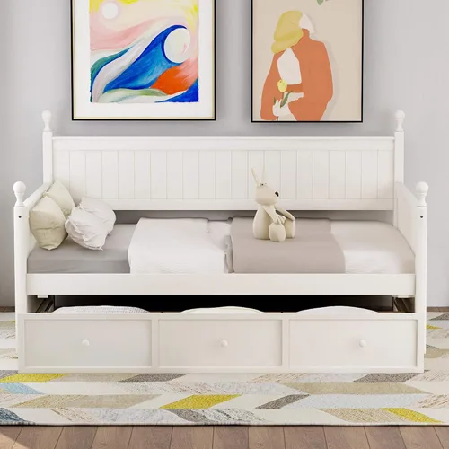 Miniatura 3 de Harper & Bright Designs Sofá cama de madera con tres cajones inseparables, marco de sofá cama de tamaño individual, estilo moderno para dormitorio