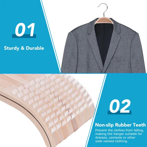 Miniatura 8 de JS Hanger Perchas de madera ligeras antideslizantes – Paquete de 10 perchas de madera resistentes con rayas suaves para camisola, chaqueta, ropa
