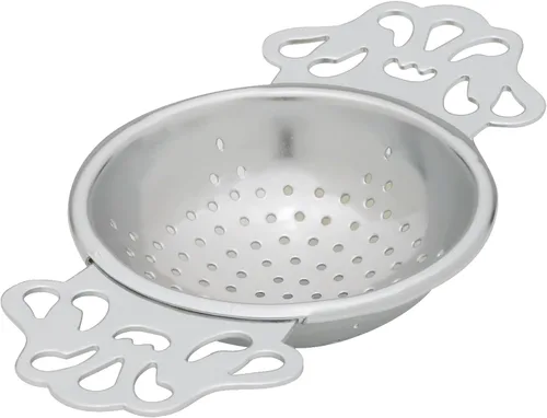 Miniatura 9 de Colador de té HIC amplio con bandeja para goteo incorporada, malla de acero inoxidable 18/8, 2 in, Plateado