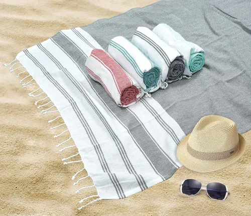 Miniatura 6 de Glamburg Toallas turcas de algodón estilo peshtemal, toallas de playa extra grandes de 36x71, juego de 4, toallas de playa de algodón para adultos
