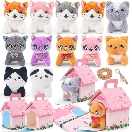 Miniatura 11 de HAPGFS 12 piezas de cachorros de peluche mini con llavero, adopta un perro de fiesta con bolsas de regalo, animales a granel con juguetes de regalo