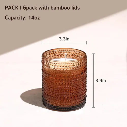 Miniatura 2 de DEVI Tarros de vela de vidrio Amber Empry de 14 onzas para hacer velas (paquete de 6), tarros de velas de 3 mechas, recipientes de velas vacíos a