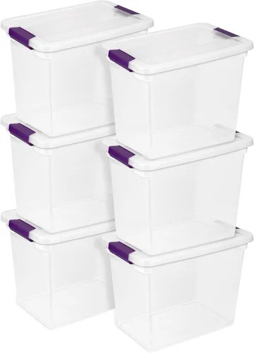 Sterilite Paquete de 6 Cajas con Pestillo ClearView de 27 Cuartos, Contenedores Organizadores Apilables con Tapas con Pestillo - Contenedores de