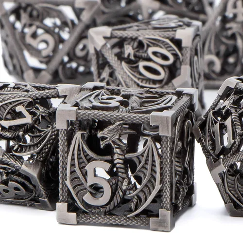 Miniatura 13 de KERWELLSI Juego de dados huecos D&D con caja de regalo, 7 dados de metal poliédrico D y D para juegos de rol, dados de dragón de mazmorra D20 D12