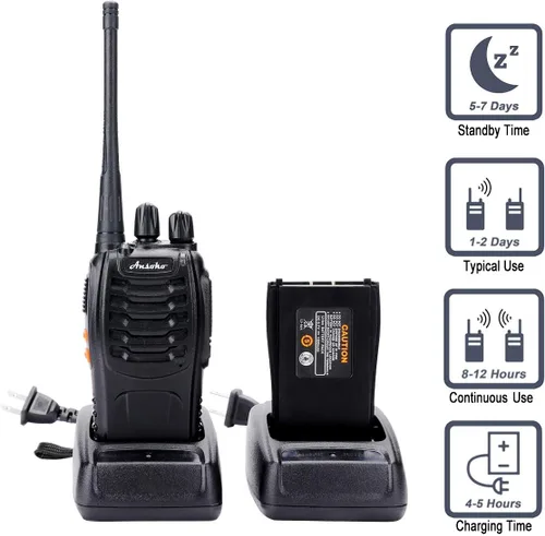 Miniatura 6 de Walkie Talkies Radios bidireccionales recargables de largo alcance de 16 canales con batería y cargador para auriculares (paquete de 3)