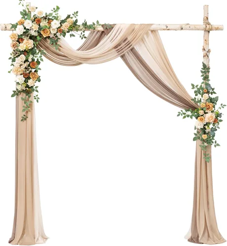 Miniatura 16 de Ling's moment Kit de flores de arco de boda con cortinas transparentes, arreglos florales artificiales de primavera de rosas verdes para telón