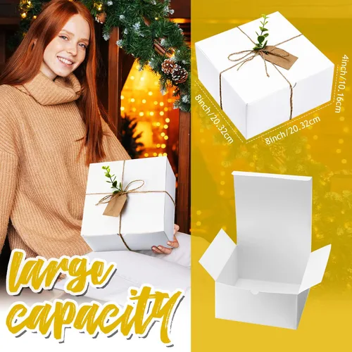 Miniatura 2 de Crtiin Juego de 8 cajas de regalo de 8 x 8 x 4 pulgadas, papel blanco, propuesta de dama de honor, propuesta de regalo con tapas para regalos