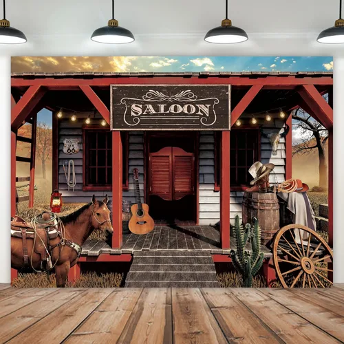 Telón de fondo vintage vaquero occidental 2.1x1.5 m puerta de granero de madera rural para bar de país, salón, caballo, oeste salvaje, tela de