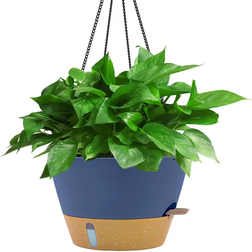 ZMTECH Macetas colgantes de 12 pulgadas para interior, maceta colgante grande con nivel de agua visible y cadena, maceta colgante de flores con