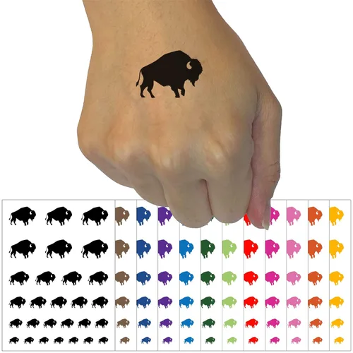 American Bison Buffalo Silhouette - Tatuaje temporal resistente al agua, colección de arte corporal falso, color negro (una hoja)