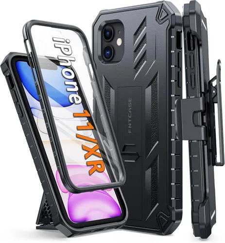 Miniatura 10 de FNTCASE Funda para iPhone 11: funda para iPhone XR [protector de pantalla y soporte integrados] [protección contra caídas de grado militar] Negro