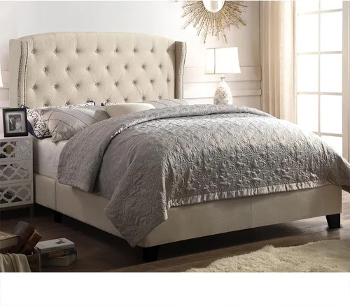 Miniatura 14 de Rosevera Atherine - Marco de cama tapizado de tela con cabecera ajustable, estilo Chesterfield, cabeza enrollada, soporte de listones de madera