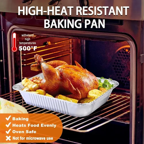 Miniatura 6 de Sartén de aluminio desechable de tamaño medio de 9 x 13 pulgadas con tapas de cúpula junto con 3 utensilios de servir, recipientes versátiles