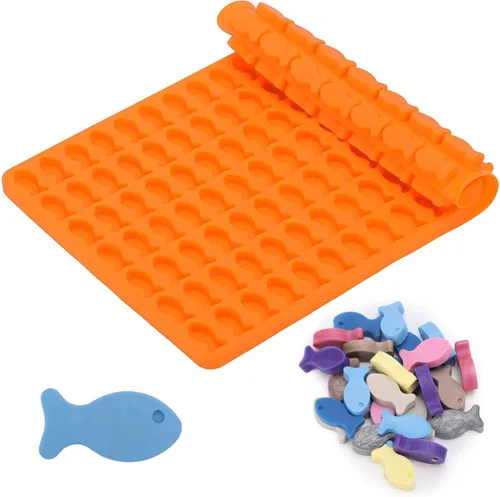 Moldes de silicona de 112 cavidades Moldes en forma de pez mini Molde para golosinas de perro no pegajosas Moldes de chocolate para hornear y