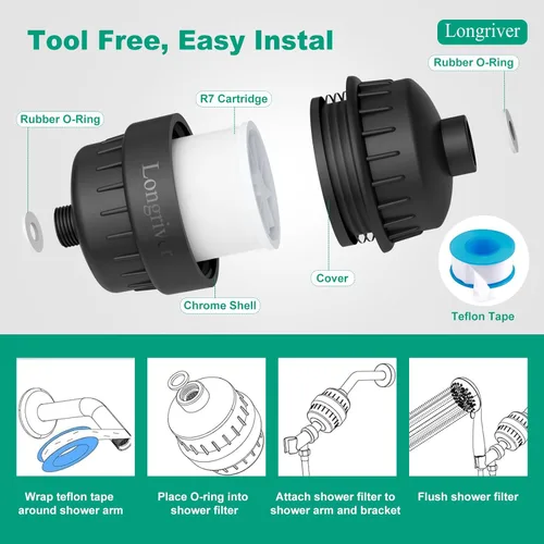 Miniatura 8 de Filtro de ducha R7 de alta capacidad, filtro de agua de ducha para agua dura, elimina 99.99% del cloro, metales pesados, suavizante de agua para 1 X