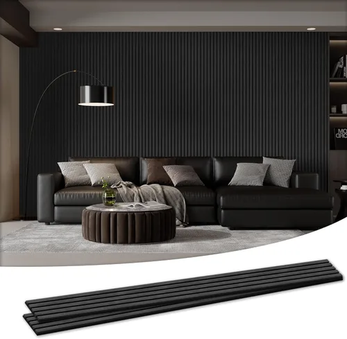 Miniatura 15 de Paquete de 4 paneles acústicos de pared de 105.9" x 12.6" x 0.8" que absorben sonido, paneles de pared de listones de madera para decoración de Teca