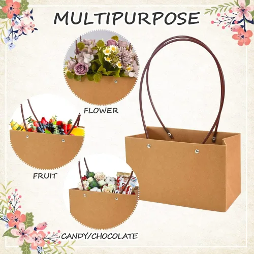 Miniatura 4 de BEISHIDA Bolsas de regalo de múltiples flores para ramos, 4 cajas rectangulares para ramo de flores con asa para embalaje de ramos, envoltura