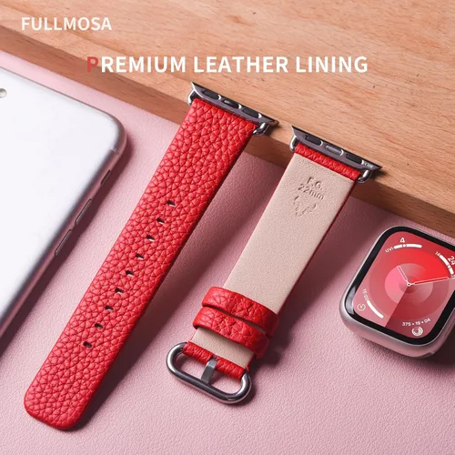 Miniatura 5 de Fullmosa Correa compatible con Apple Watch de cuero rojo de 1.65, 1.61, 1.58, 1.5 pulgadas, correa para iWatch para Series ultra3/2/1 SE3/2/1