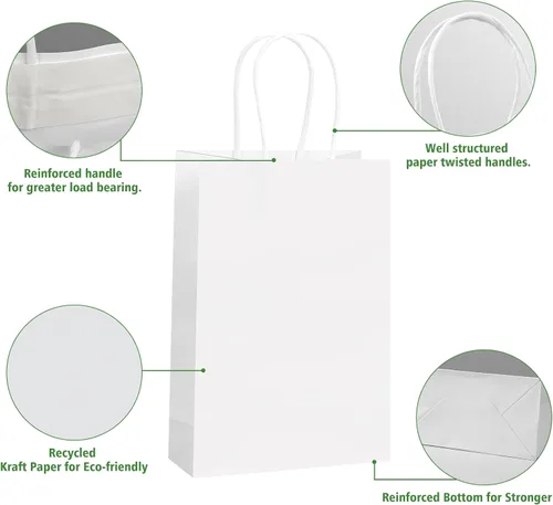 Miniatura 3 de REMTAP Bolsas de papel de regalo de 5.9 x 3.2 x 8.2 pulgadas, 50 bolsas de papel kraft con asas, bolsas de regalo a granel para bodas, fiestas