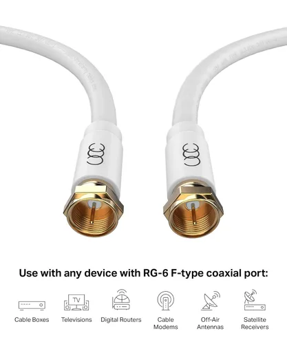 Miniatura 2 de Ultra Clarity Cables Cable coaxial de 3 pies – Cable coaxial RG6 de triple blindaje para TV, conectores chapados en oro, audio digital y video