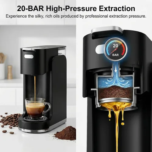 Miniatura 4 de Cafetera de una sola porción todo en 1, cafetera caliente y helada para café molido, cápsula K-Cup, NES Original y DG, cafetera espresso de 20