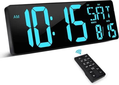 XREXS Reloj de pared digital grande con control remoto, pantalla LED grande de 17.2 pulgadas, temporizador de cuenta progresiva y regresiva, alarma