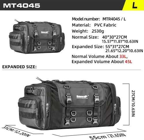 Miniatura 2 de Rhinowalk Bolsa trasera para motocicleta, bolsas de equipaje de viaje expandibles para motocicleta 33-45L, bolsa impermeable para todo clima