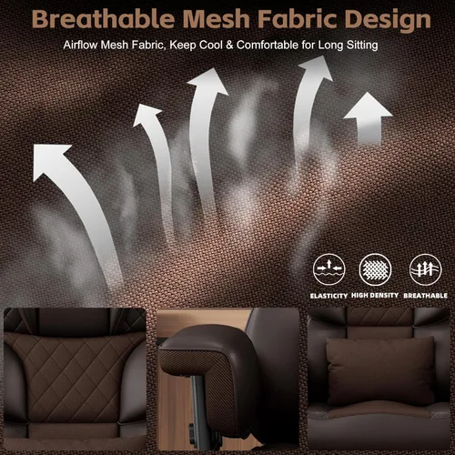 Miniatura 6 de Silla de oficina Vonesse grande y alta, silla de computadora con reposabrazos ajustables suaves, silla de juegos ergonómica con respaldo alto