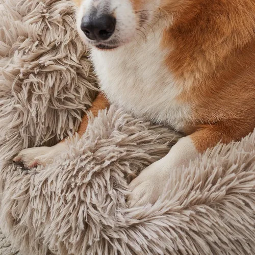 Miniatura 84 de WESTERN HOME WH Cama calmante para perros y gatos, dona acogedora anti-ansiedad, cama redonda cálida y acogedora de piel sintética, suave y azul