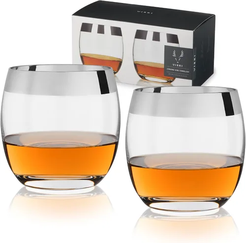 Viski Irving - Juego de 2 vasos de cristal de cristal transparente de alta calidad con borde dorado, cristalería de cóctel con borde dorado,