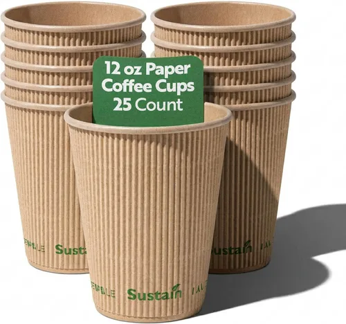 Miniatura 15 de Restaurantware Tazas de café de papel de 4 onzas, paquete de 500 tazas aisladas de pared ondulada, para bebidas calientes, papel kraft resistente a