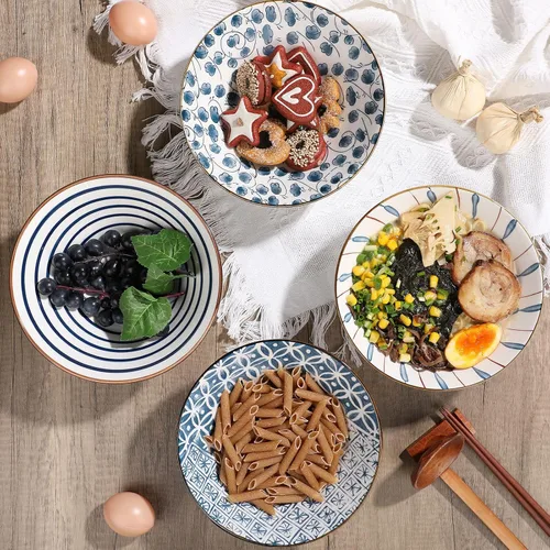 Miniatura 6 de Zopeal Juego de 4 tazones de cerámica para ramen de 40 onzas con palillos, cucharas y estantes de cerámica asiática para sopa Udon Soba Pho, fideos