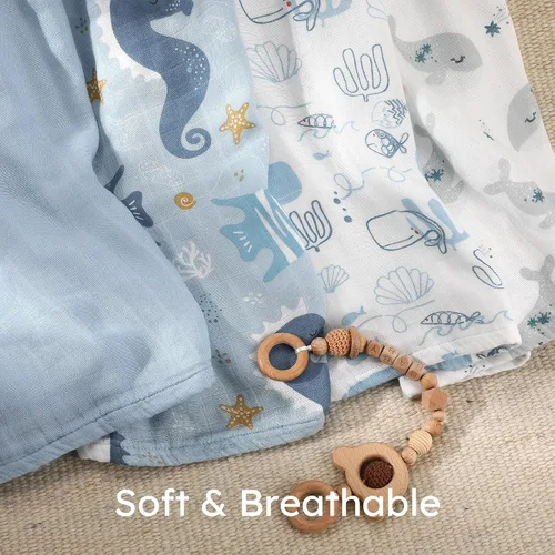 Miniatura 5 de Yoofoss Mantas de muselina orgánicas, 47 x 47 pulgadas, manta de recepción para bebés niños y niñas, esenciales para recién nacidos, suaves