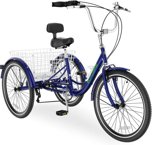 Miniatura 21 de MOONCOOL Triciclos para adultos de 3 ruedas y 7 velocidades, triciclos para adultos de 20/24/26 pulgadas, bicicleta de 3 ruedas con cesta para Plume